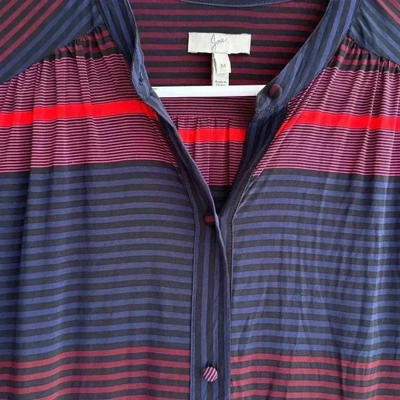 Joie Striped Button Down Shirt, Navy Blue/Black/Red/Magenta, Size Medium - Picture 6 of 16